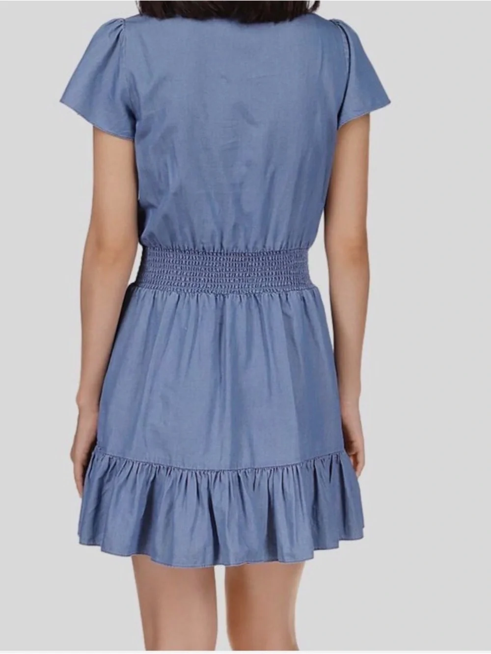 Michael Kors Blue Chambray Ruffle Wrap Mini Dress